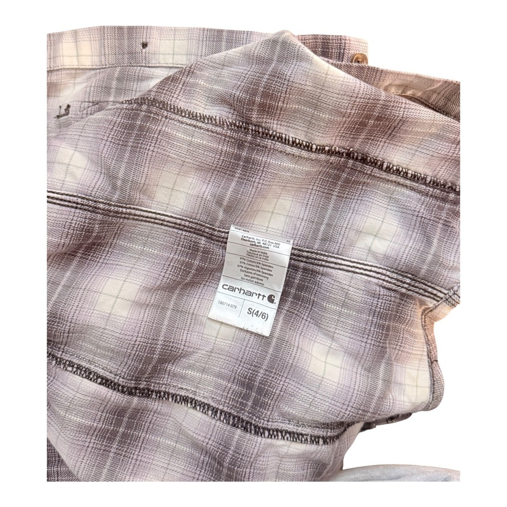 Carhartt Womens Flannel Shirt S Brown Plaid Button Up Long Sleeve Outdoors Cozy - Picture 6 of 8